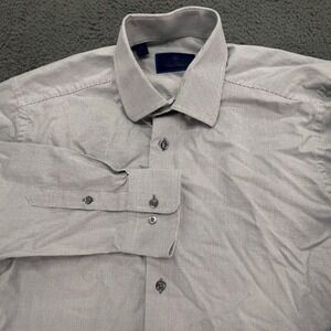 David Donahue Mens Dress Shirt Size 16 32 33 100 Cotton Gray Grid Pattern